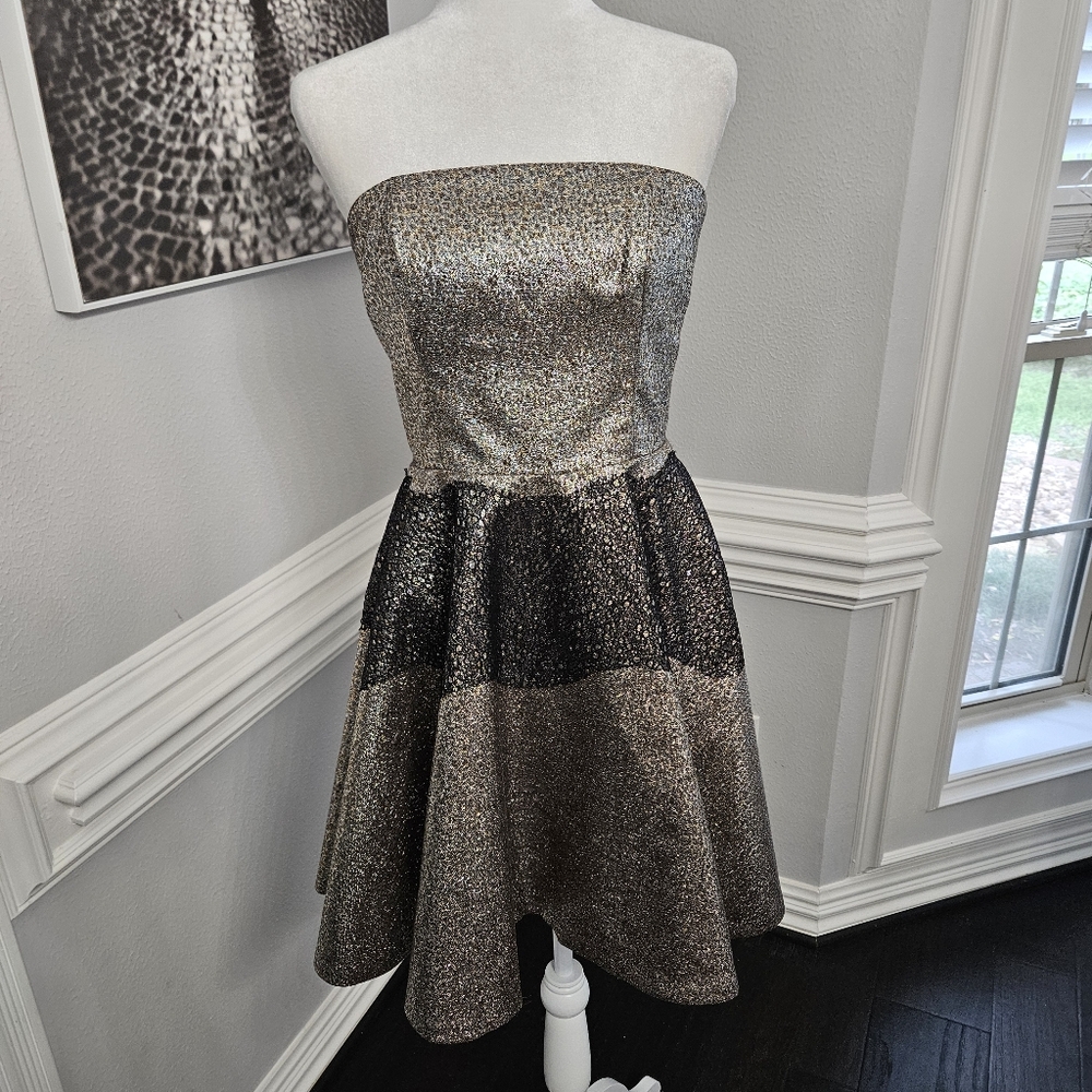 Anthropologie Sachin and Babi Foil Brocade Mini Dress size 8 black and gold - Picture 5 of 16